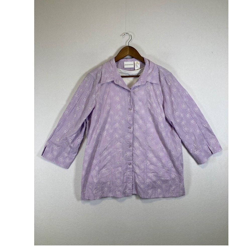 Cottagecore Alfred Dunner Women 14 Purple Floral Embroidered Eyelet Shirt Set